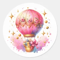 Pretty Pink and Gold Hot Air Balloons  Classic Round Sticker