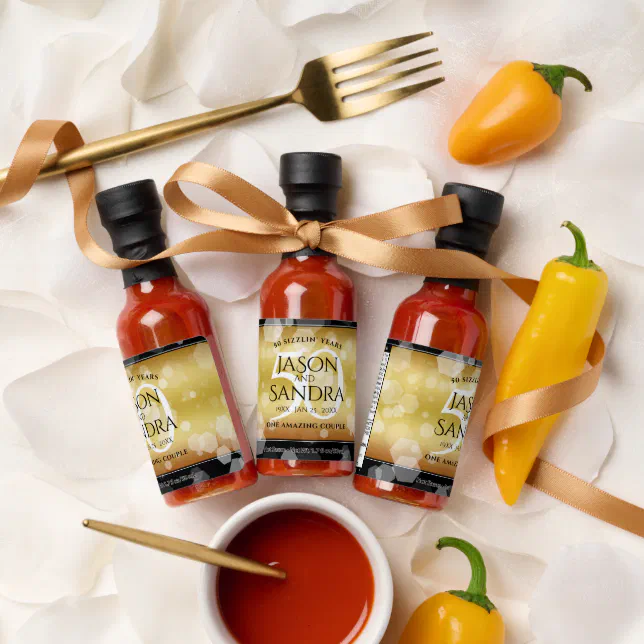 Elegant 50th Golden Wedding Anniversary Hot Sauces