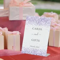 Violet lavender glitter white party cards gifts pedestal sign