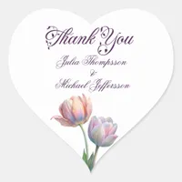 Romantic and Poetic Pastel Tulips Watercolor Heart Sticker