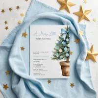 Blue Bow Christmas Tree Merry Little Baby Shower Invitation