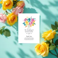 Turquoise, Yellow, and Pink Floral Wedding Program