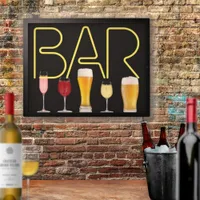 Wine Beer Glasses Yellow Black Bar LED Sign