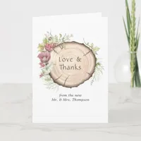 Rustic Watercolor Forest Wedding Photo Thank You Card