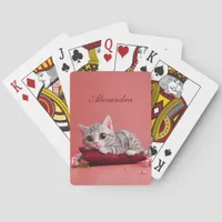 Cute January Cat with Carnations Poker Cards