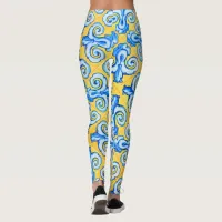 Yellow and Blue Mediterranean Patterned Tiles Leggings