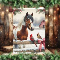 Spotted Pinto Horse and Cardinals Personalized Holiday Card