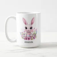 Cute Bunny Pink Flowers with Easter Egg Coffee Mug