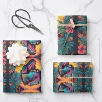 T-Rex Dinosaur Wrapping Paper Flat Sheet Set of 3