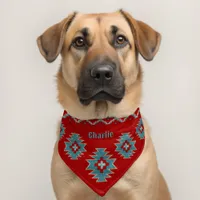 Southwest Mesas Turquoise and Red Personalized Pet Bandana Collar