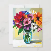 Impasto Style Vase of Colorful Flowers Postcard