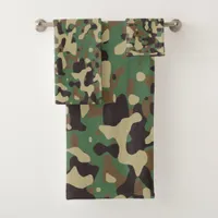 Camouflage Pattern Green Army Fatigue Design Bath Towel Set