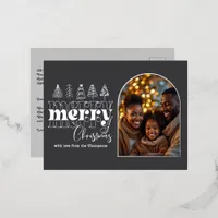 Charcoal Pearl & Soft Graphite Christmas Photo Foil Holiday Postcard