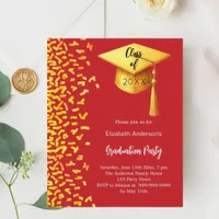 Graduation party red gold confetti invitation