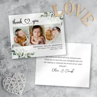 Heart Script Eucalyptus New Baby Thank You Card