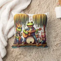 Rock Band of Animals Playing at a Riverside Park Throw Pillow