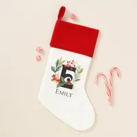 Monogram Initial Letter E Berry Wreath Christmas Stocking