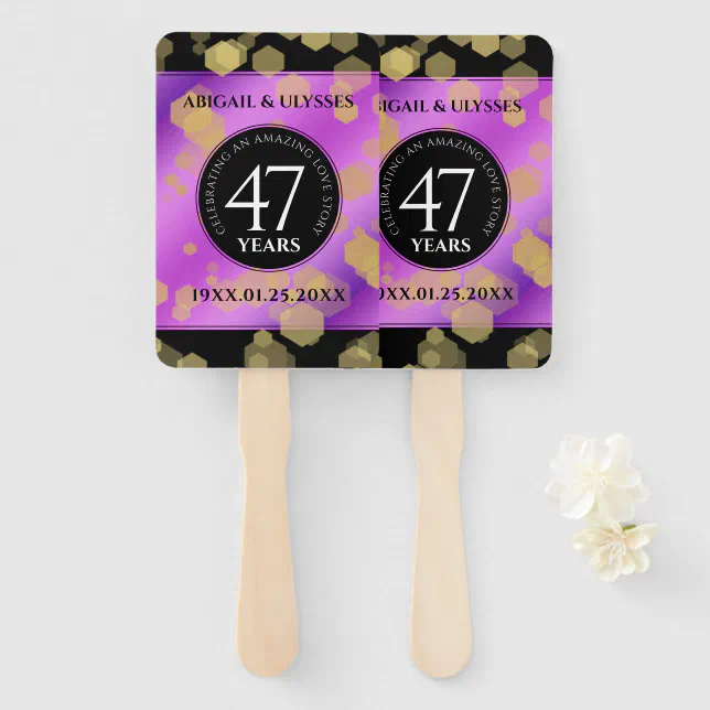 Elegant 47th Amethyst Wedding Anniversary Hand Fan