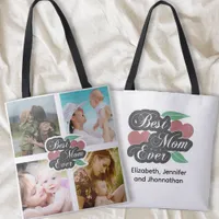 Best Mom Ever Cute Heart Photo Collage Family Name Tote Bag