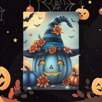 Blue Halloween Pumpkin Jack-o-lantern Card