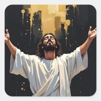 Jesus Christ Our Savior | Black and Gold blank Square Sticker