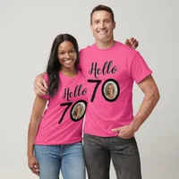 Hello 70 Custom Photo 70th Birthday Dark Unisex T-Shirt