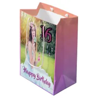 Sweet 16 photo purple girl medium gift bag