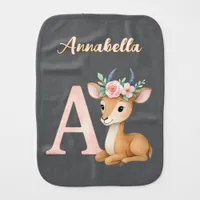 Whimsical Cute Watercolor Letter A Animal Nursery  Baby Burp Cloth