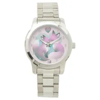 Pink And Gray Cute Foxes Kissing Valentine Watch