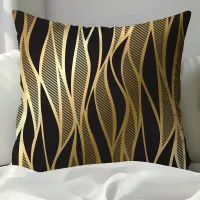 Elegant Black and Gold Abstract Wave Pattern Throw Pillow