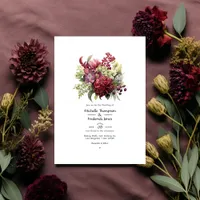 Merlot and Sage Floral Winter Wedding Invitation