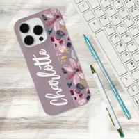 Lilac Floral Pattern Monogram  iPhone 16 Pro Case