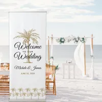 Elegant Tropical Gold Palm Trees Wedding Welcome Retractable Banner