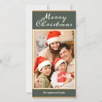 Merry Christmas 1 Photo Elegant Green Faux Gold Holiday Card