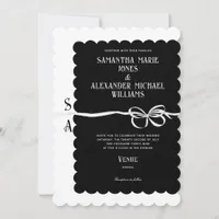 Elegant Black White Ribbon Bow Monogram Wedding Invitation