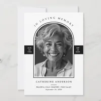 Elegant Modern In Loving Memory Arch Photo Funeral Invitation