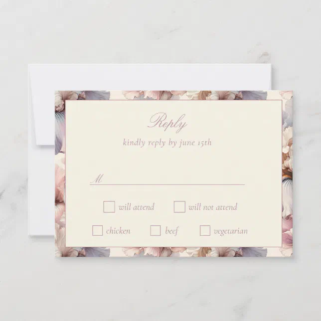 Elegant and Modern Blush and Mauve Flower Wedding  RSVP Card