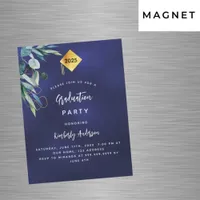 Navy blue greenery luxury graduation party 2025 magnetic invitation