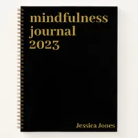 Mindfulness Black Gold Minimalist Name Notebook