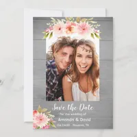 Save the date rustic photo card dahlia flowers