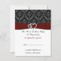 damask diamante red wedding RSVP