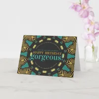 Teal Gold Tribal Happy Birthday Gorgeous Card