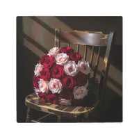 Pretty Roses on a Rustic Chair   Metal Print