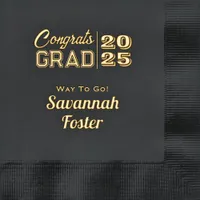 Congrats Grad Personalized Black Gold Graduation Foil Napkins