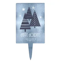 Christmas Trees and Snowflakes Blue ID863  Cake Topper