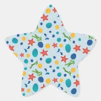 Summer beach with starfish, shells and pebbles star sticker