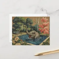 Beautiful Vintage Elephant in the pool Postcard