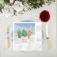 Cartoon Animals Dancing Around the Christmas Tree Napkins