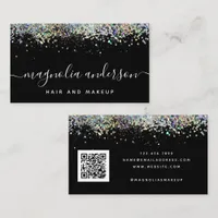 Black Holographic Glitter QR Code Business Card