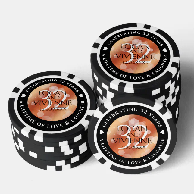 Elegant 32nd Bronze Wedding Anniversary Poker Chips